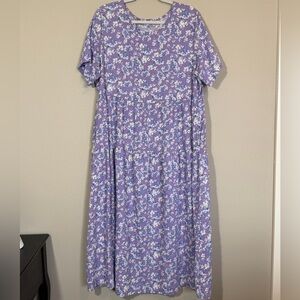 Purple Floral Tiered Long Dress, House Dress, Size 2XL